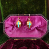 Victorian 18K Gold and Turquoise Etruscan Revival Drop Earrings