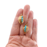 Victorian 18K Gold and Turquoise Etruscan Revival Drop Earrings