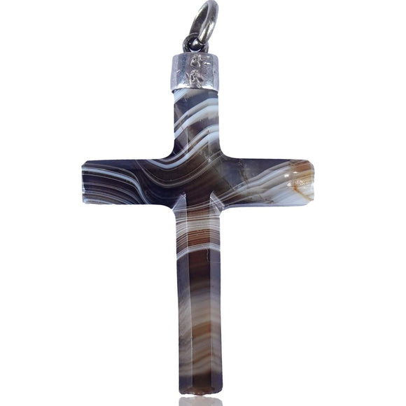 Cross-shaped pendant with marbled pattern on a white background