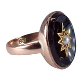 Art Deco 9K Rose Gold Onyx and Pearl Ring Circa 1925