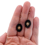 Art Deco 9K Gold Onyx Pearl Drop Earrings Circa 1925