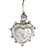 Victorian Silver Plated Heart Shaped Bird Earrings circa 1890
