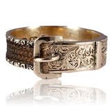 Victorian 9K Gold Buckle Hairwork Mourning Ring circa 1891