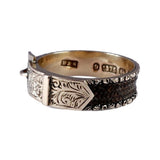 Victorian 9K Gold Buckle Hairwork Mourning Ring circa 1891