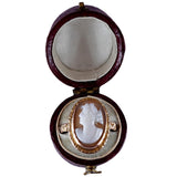 Cameo in a wooden box on a white background