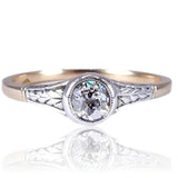Art Deco Platinum 14k Yellow Gold Bezel Set Diamond Engagement Ring circa 1935