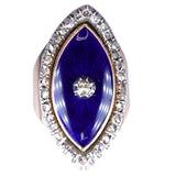 Jewelry item with a blue gemstone and diamond on a white background