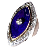 Georgian 18th Century Gold and Silver Diamond and Blue Glass Marquise Ring