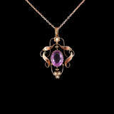 Edwardian Art Nouveau 9K Rose Gold Amethyst Pendant Necklace circa 1910