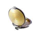 Art Deco Sterling Silver Yellow Guilloche Enamel Compact Pendant circa 1921