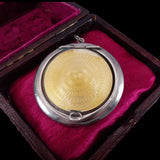 Art Deco Sterling Silver Yellow Guilloche Enamel Compact Pendant circa 1921