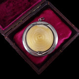 Art Deco Sterling Silver Yellow Guilloche Enamel Compact Pendant circa 1921