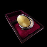 Art Deco Sterling Silver Yellow Guilloche Enamel Compact Pendant circa 1921