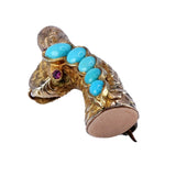 Victorian 14K Gold Snake Brooch with Ruby and Turquoise circa 1860