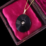 Victorian 14k Gold, Onyx and Rose Cut Diamond Pendant circa 1880