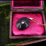 Victorian 14k Gold, Onyx and Rose Cut Diamond Pendant circa 1880