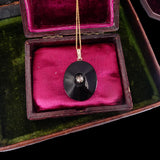 Victorian 14k Gold, Onyx and Rose Cut Diamond Pendant circa 1880