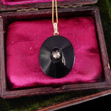 Victorian 14k Gold, Onyx and Rose Cut Diamond Pendant circa 1880