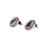 Pair of earrings with circular design on a white background