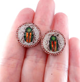 Victorian Italian Micromosaic Beetle Earrings C. 1870