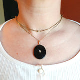 Victorian 14k Gold, Onyx and Rose Cut Diamond Pendant circa 1880