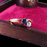 Edwardian Toi et Moi Sapphire Diamond Ring 18k Gold Platinum C. 1915