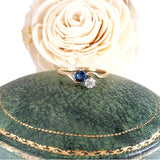 Edwardian Toi et Moi Sapphire Diamond Ring 18k Gold Platinum C. 1915