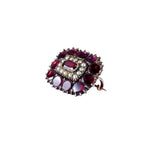 Georgian 9k Gold Foiled Back Flat Cut Garnet and Pearl Brooch C. 1800