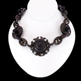Victorian Vulcanite Cameo Black Mourning Necklace Circa 1880
