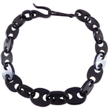 A black link chain necklace with a unique wavy hook clasp, displayed on a clean white background.