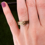 Victorian 9K Gold Buckle Hairwork Mourning Ring circa 1891