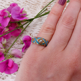 Victorian 18K Gold Light Blue Enamel and Pearl Ring circa 1860