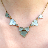 Art Deco Frosted Czech Glass Light Blue Leaf Necklace circa 1930