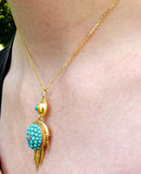Victorian 18K Gold Pave Set Turquoise and Diamond Pendant Necklace
