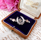 Victorian Sterling Silver and Rose Gold Horseshoe and Daisy Brooch circa 1880