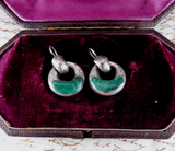Victorian Silver and Malachite Drop Hoop Earrings circa 1870
