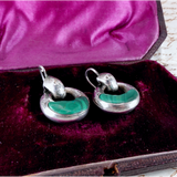 Victorian Silver and Malachite Drop Hoop Earrings circa 1870