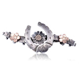 Victorian Sterling Silver and Rose Gold Horseshoe and Daisy Brooch circa 1880
