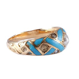 Victorian 18K Gold Light Blue Enamel and Pearl Ring circa 1860