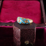 Victorian 18K Gold Light Blue Enamel and Pearl Ring circa 1860
