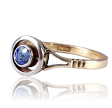 Art Deco 18k Gold and Platinum Sapphire Solitaire Ring circa 1925