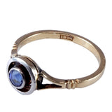 Art Deco 18k Gold and Platinum Sapphire Solitaire Ring circa 1925