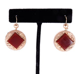 Victorian Rolled Gold Red Glass Circular Floral Drop Earrings circa 1890