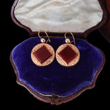 Victorian Rolled Gold Red Glass Circular Floral Drop Earrings circa 1890