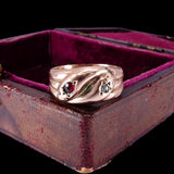 Victorian 9K Rose Gold Garnet and Diamond Double Snake Ring circa 1900