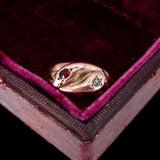 Victorian 9K Rose Gold Garnet and Diamond Double Snake Ring circa 1900