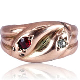 Victorian 9K Rose Gold Garnet and Diamond Double Snake Ring circa 1900