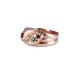 Victorian 9K Rose Gold Garnet and Diamond Double Snake Ring circa 1900