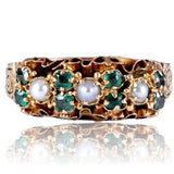 Victorian 15k Gold Emerald and Pearl Half Hoop Ring circa 1874