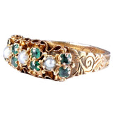 Victorian 15k Gold Emerald and Pearl Half Hoop Ring circa 1874